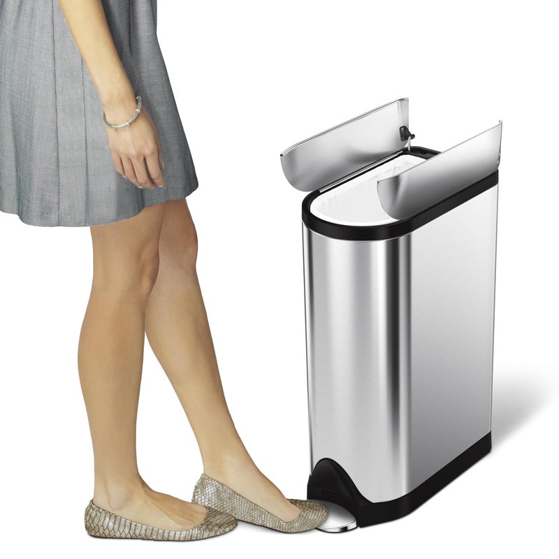 simplehuman 18 Liter / 4.8 Gallon Butterfly Lid Kitchen Step Trash Can, Brushed Stainless Steel - Image 2